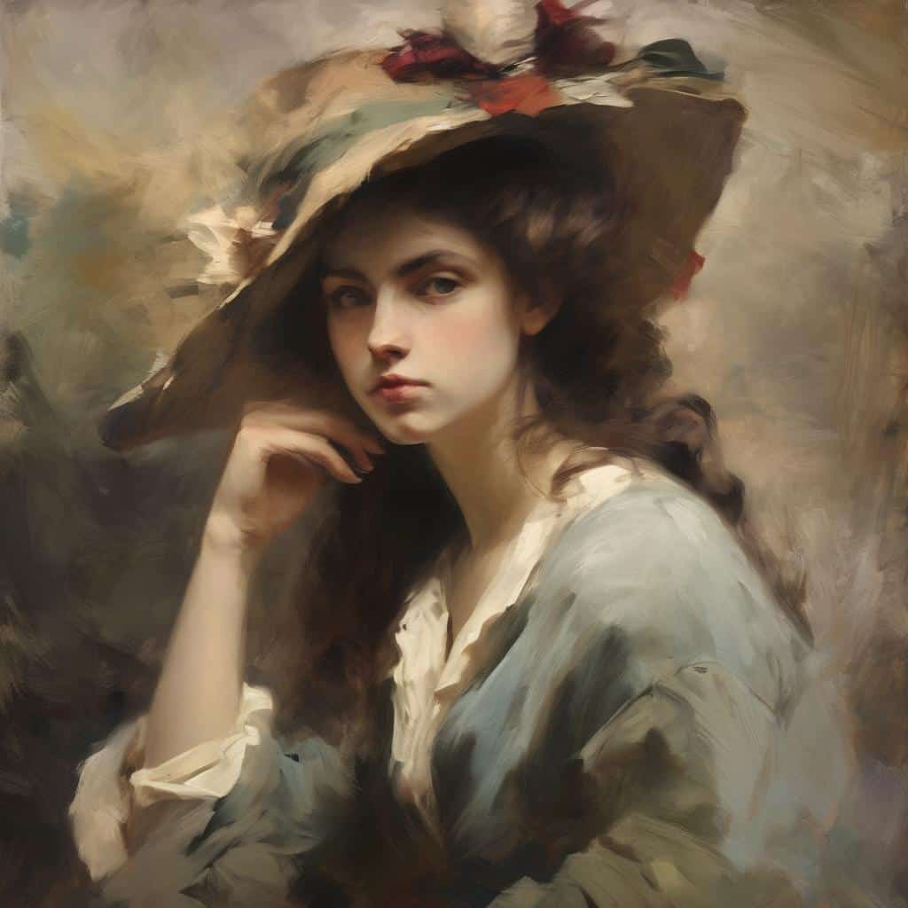Ατμοσφαιρική ποιητική εικόνα μιας νεαρής γυναίκας με μεγάλο καπέλο, αποπνέει ενσυναίσθηση και αυτοσυνείδηση.