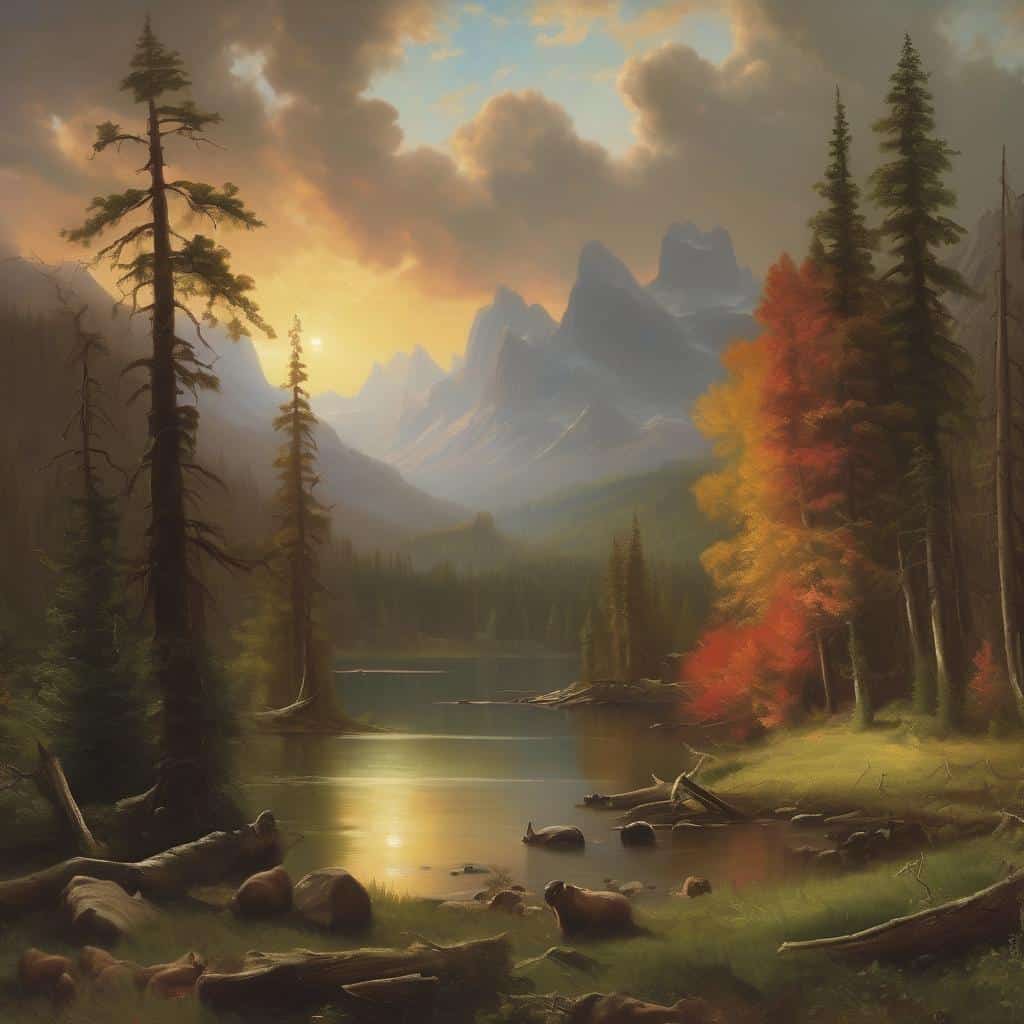 Μοντέρνο τοπίο φυσικής ομορφιάς με δέντρα, βουνά και ποταμό, αναδεικνύοντας την σχέση εικόνας και συνείδησης.